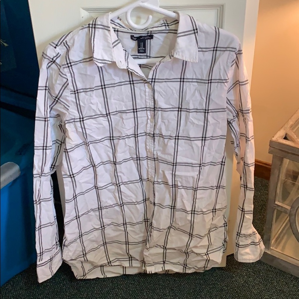GAP Checked Boyfriend Fit Button Up Top
